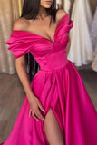 Fabulous Fuchsia Off-the-shoulder High Slit Evening Dress