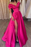 Fabulous Fuchsia Off-the-shoulder High Slit Evening Dress