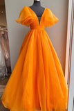 Fabulous Orange Organza Deep V-neck Formal Gown