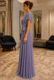 Flutter-Sleeve Cap Sleeves Chiffon Prom Bridesmaid Dress - side