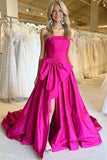 Strapless High Slit Fuchsia Formal Dress Evening Gown