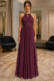 Grape Beaded Sleeveless Chiffon Prom Bridesmaid Dress - front