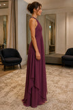 Grape Beaded Sleeveless Chiffon Prom Bridesmaid Dress - side