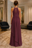Grape Beaded Sleeveless Chiffon Prom Bridesmaid Dress - back