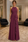 Grape Criss-Cross Ruffle Chiffon Prom Bridesmaid Dress - front