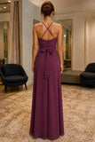 Grape Criss-Cross Ruffle Chiffon Prom Bridesmaid Dress - back