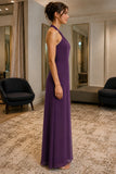 Grape Cross-Halter Chiffon Prom Bridesmaid Dress - side