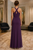 Grape Cross-Halter Chiffon Prom Bridesmaid Dress - back