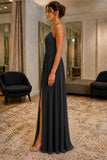Gray Spaghetti-Strap Slit Chiffon Prom Bridesmaid Dress - side