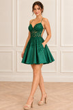 Green Sexy Applique Backless Spaghetti Straps Homecoming Dress