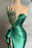 Green Sexy Mermaid High Slit Beaded Prom Dress