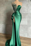 Green Sexy Mermaid High Slit Beaded Prom Dress