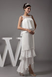 Ivory beaded high-low ruffled prom dress, beading close-up