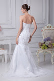 White mermaid strapless bridal wedding embroidered dress, back view
