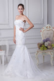 White mermaid strapless bridal wedding embroidered dress, embroidery detail close-up