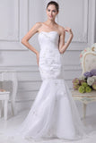 White mermaid strapless bridal wedding embroidered dress, front view