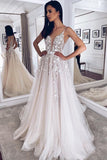 Ivory Plunging Applique Lace Formal Dress Wedding Gown