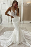 White Applique Lace Mermaid Wedding Dress