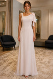 Ivory Asymmetric Bow A-Line Prom Bridesmaid Dress - front