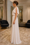 Ivory Asymmetric Bow A-Line Prom Bridesmaid Dress - side