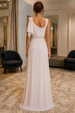 Ivory Asymmetric Bow A-Line Prom Bridesmaid Dress - back