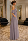 Cold-Shoulder V-Neck Pockets Backless Prom Bridesmaid Dress - side