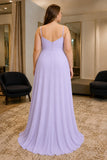 Lavender Spaghetti-Strap Chiffon Pockets Prom Bridesmaid Dress - back