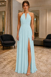 Sexy High Slit Cutout Chiffon Prom Formal Dress - front