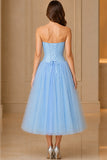 Light Sky Blue Strapless Corset Cocktail Dress