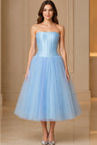 Light Sky Blue Strapless Corset Cocktail Dress