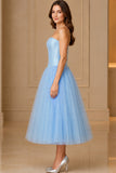 Light Sky Blue Strapless Corset Cocktail Dress