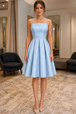 Light Sky Blue A-line Cocktail Evening Prom Dress