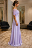 Lilac Off-Shoulder Pleated Prom Bridesmaid Dress - side