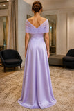 Lilac Off-Shoulder Pleated Prom Bridesmaid Dress - back