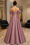Mauve Off-the-Shoulder Bow A-Line Floor-Length Prom Dress - view 3