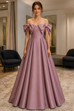 Mauve Off-the-Shoulder Bow A-Line Floor-Length Prom Dress - view 1