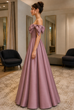 Mauve Off-the-Shoulder Bow A-Line Floor-Length Prom Dress - view 2