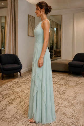 Mint Cascade-Ruffle Cut Out Chiffon Prom Dress - side