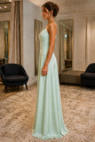 Mint Cowl-Neck Backless Slip Prom Formal Dress - side