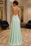 Mint Cowl-Neck Backless Slip Prom Formal Dress - back