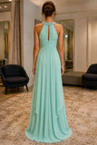 Mint Beaded Ruffled Cascade Chiffon Prom Bridesmaid Dress - back