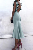 Mint Criss Cross Straps Mermaid Tea Length Evening Prom Dress