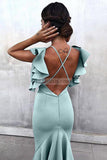 Mint Criss Cross Straps Mermaid Tea Length Evening Prom Dress