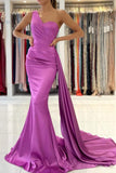 Chic One-shoulder Violet Mermaid Bridesmaid Dress Evening Gown