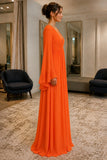 Orange Long-Sleeve V-Neck Chiffon Prom Evening Dress - side