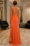 Orange Ruffled Slit Backless Deep V-neck Prom Dress - side