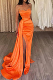 Sexy Orange Strapless Beaded Corset Formal Dress