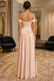 Peach Pink Asymmetric-Waist Off-Shoulder Prom Dress - back