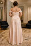 Peach Pink Asymmetric-Waist Plus Size Prom Bridesmaid Dress - back