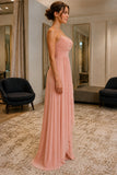 Peach Cowl Neck Ruffle Chiffon Prom Bridesmaid Dress - side